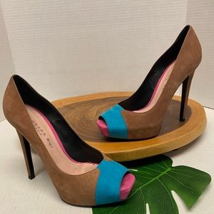 Barbara Bui Paris Suede Color block Peep Toe Heels